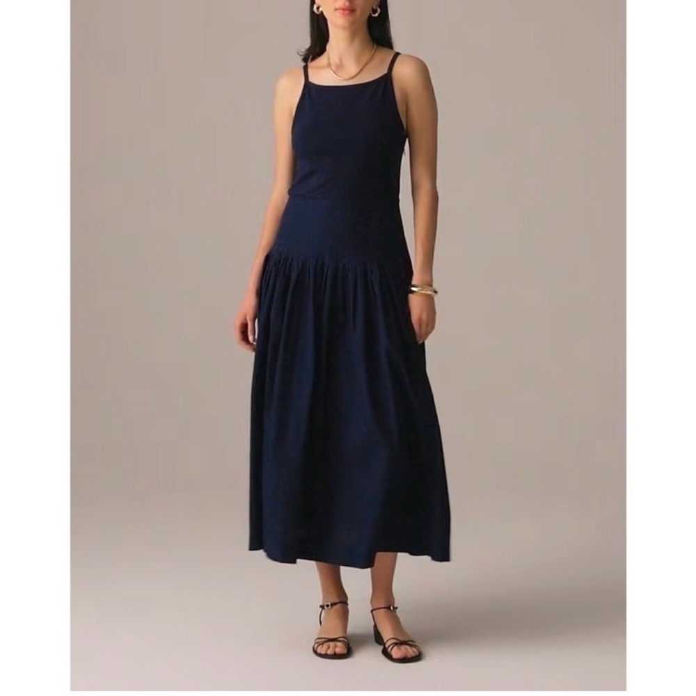 JCrew pintuck mix Navy Sleeveless Maxi Dress - Elegant Everyday Style